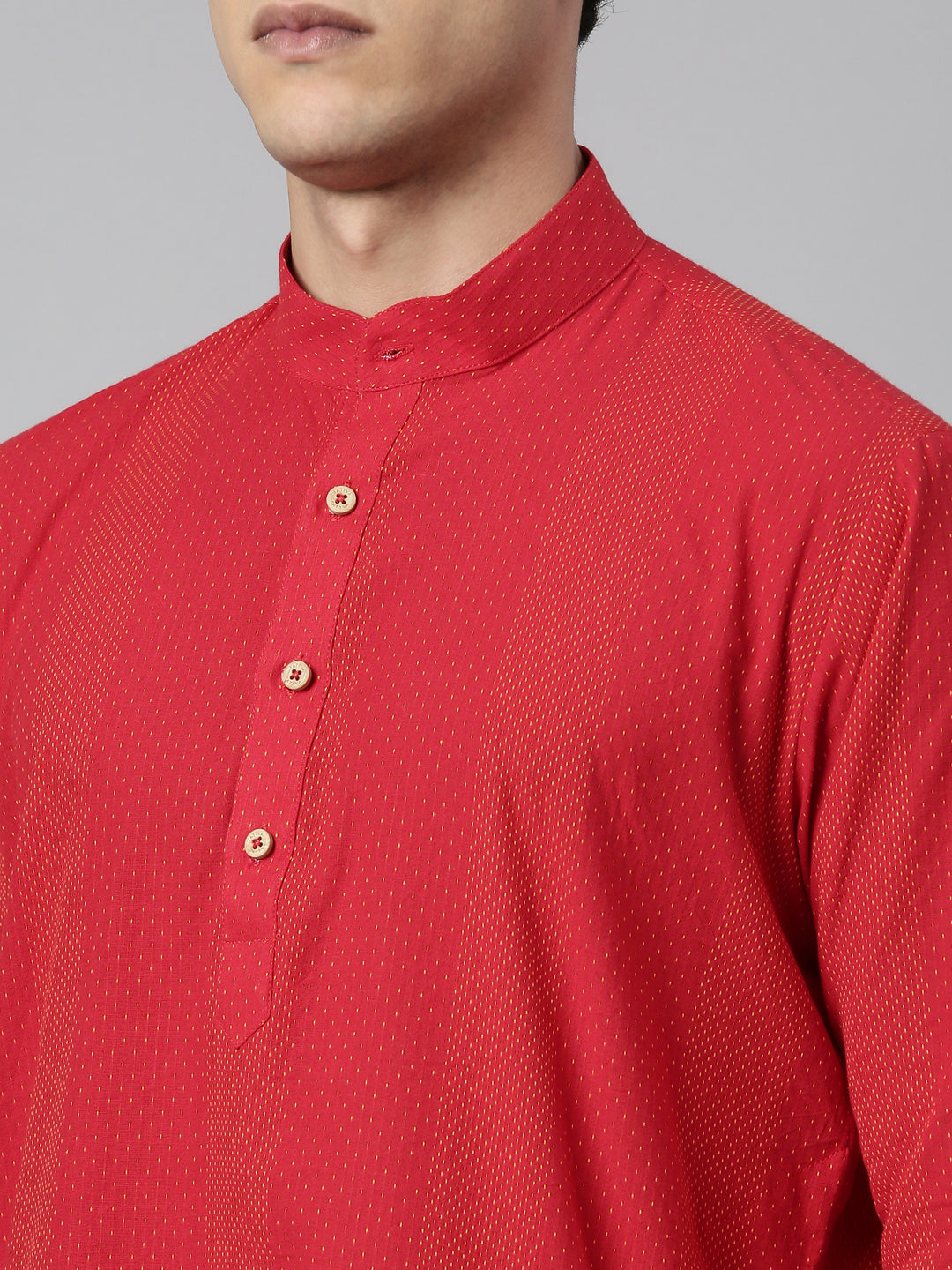 Buy Tattva Solid Red Short Kurta with Pattern with Madarin Collar - Quality Product -  Tattva.Life
