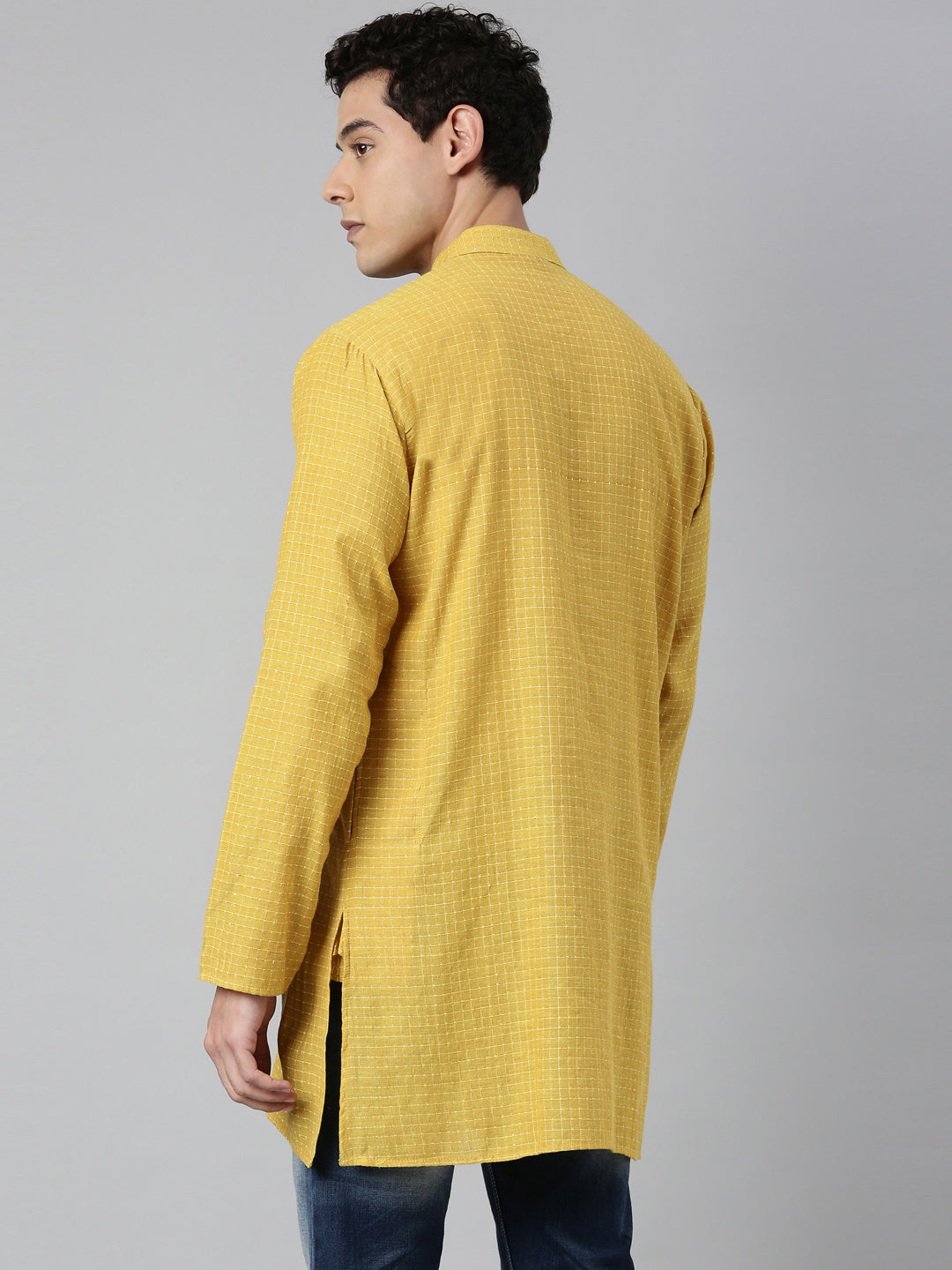 Buy Tattva Yellow Short Kurta with Pattern with Madarin Collar - Back View - Tattva.Life