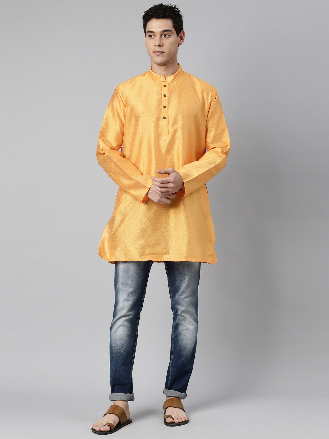 Buy Tattva Yellow Thread Work Short Kurta - Full View - Tattva.Life