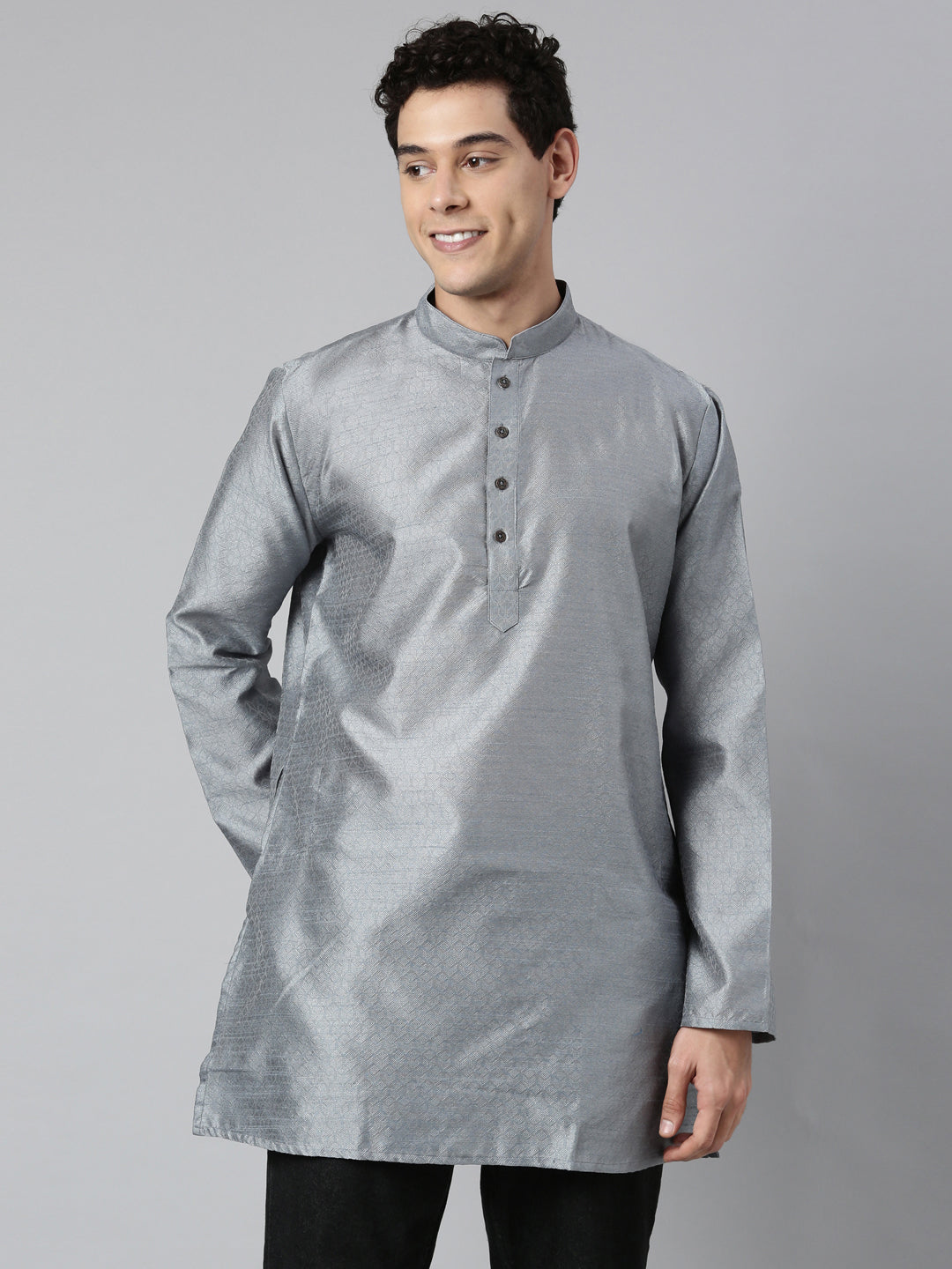 Buy Tattva Solid Silver Short Kurta with Madarin Collar - Tattva.Life