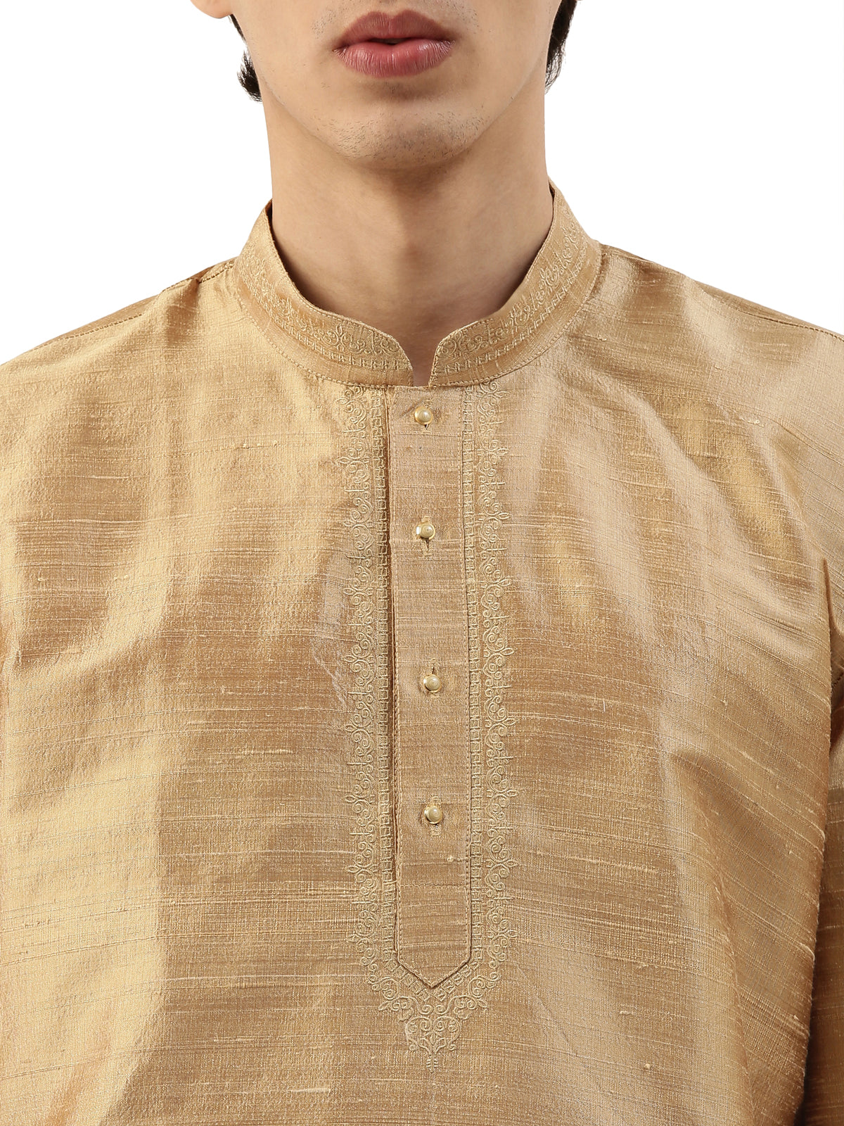 Gold-Toned Pure Raw Silk Straight Long Kurta