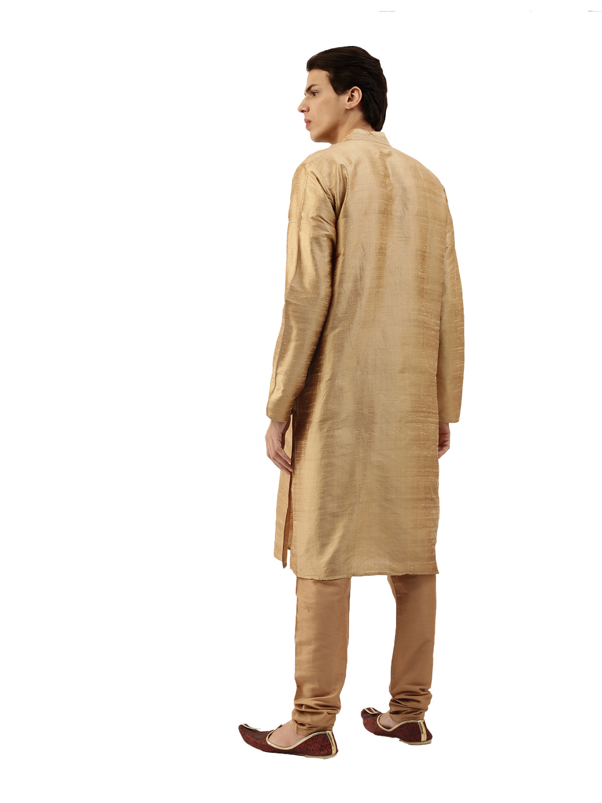 Gold-Toned Pure Raw Silk Straight Long Kurta