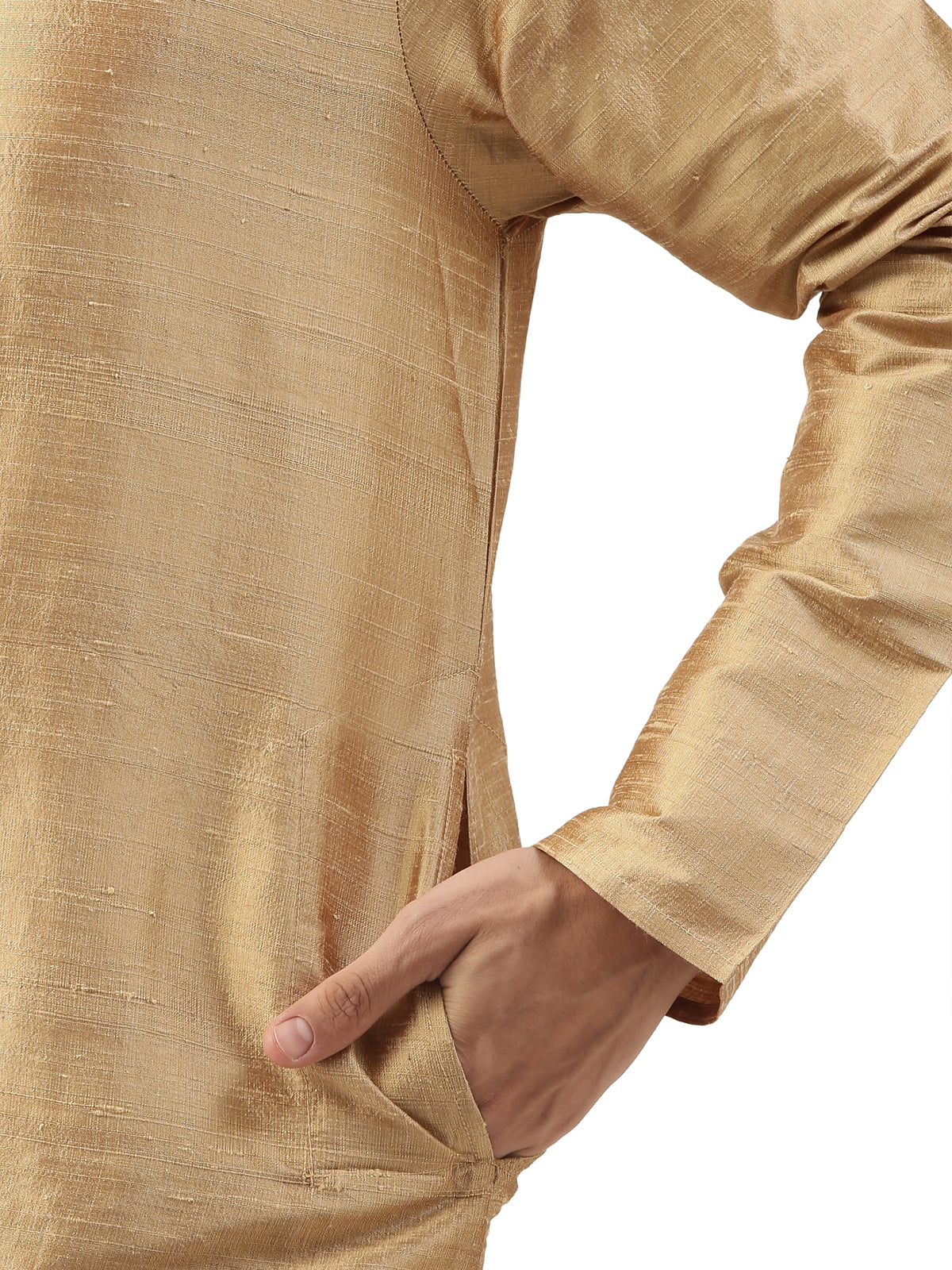 Gold-Toned Pure Raw Silk Straight Long Kurta