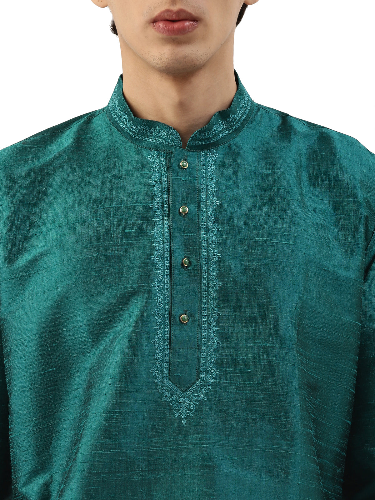 Dark Green Pure Raw Silk Long Solid Kurta