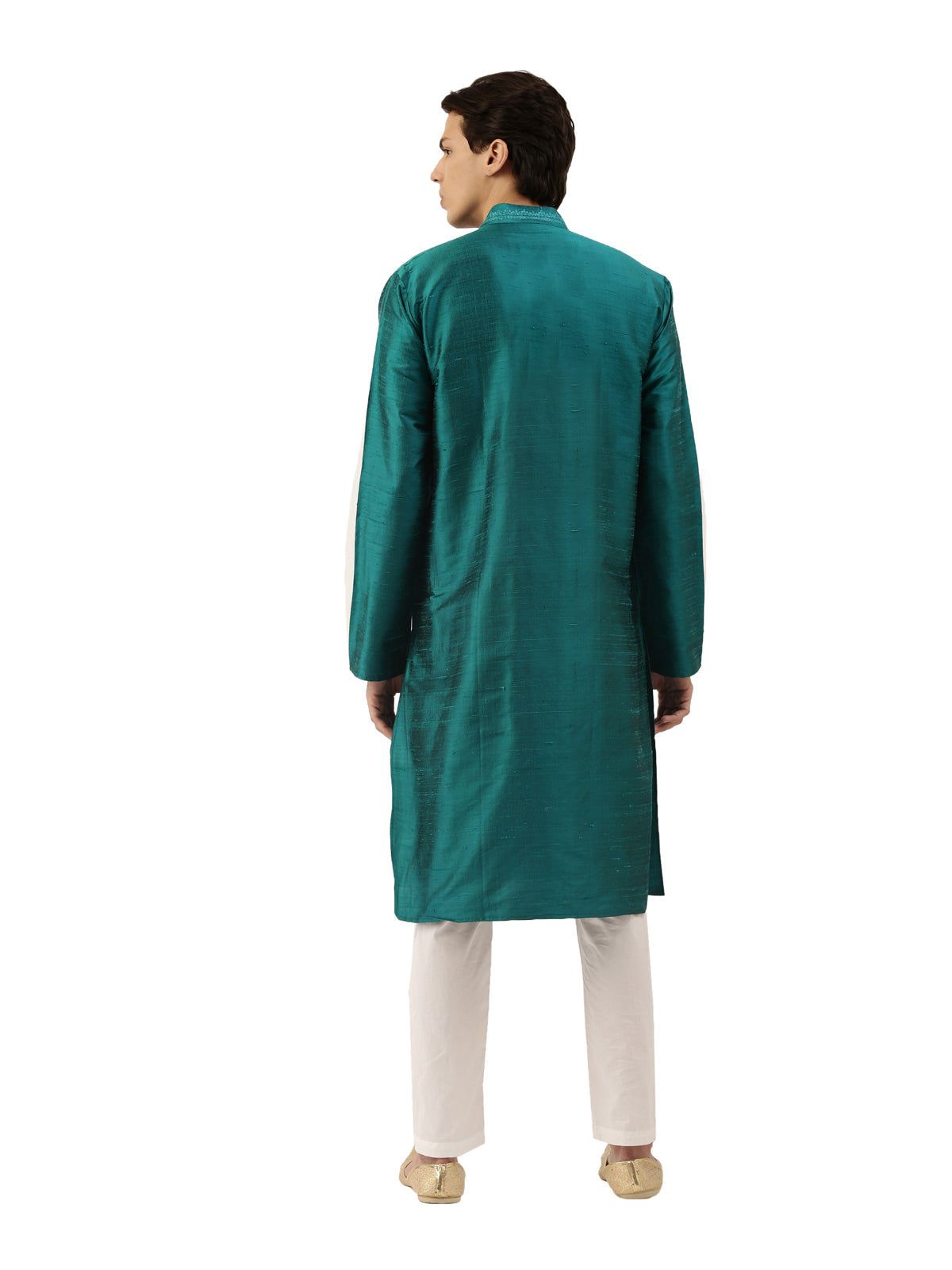 Dark Green Pure Raw Silk Long Solid Kurta