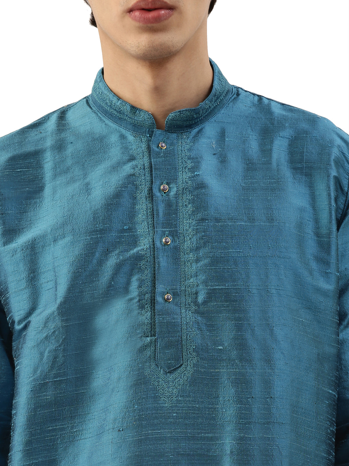 Blue Pure Raw Silk Straight Long Kurta