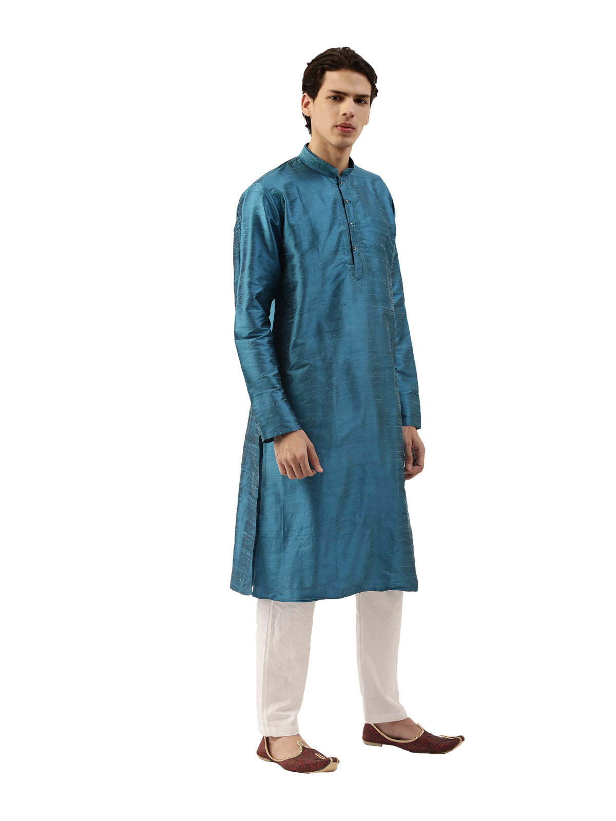 Buy Blue Pure Raw Silk Straight Long Kurta - Tattva.Life