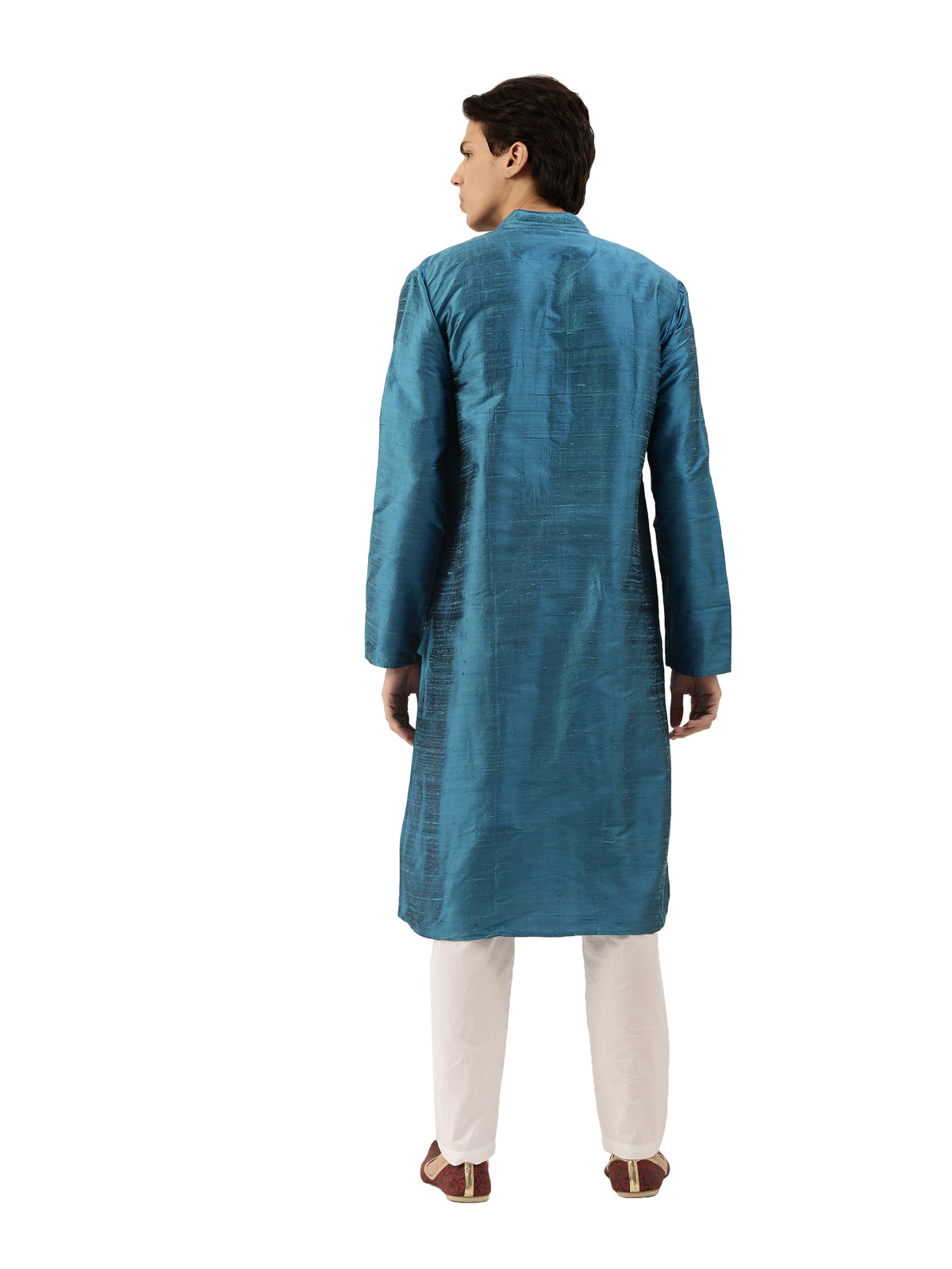 Blue Pure Raw Silk Straight Long Kurta