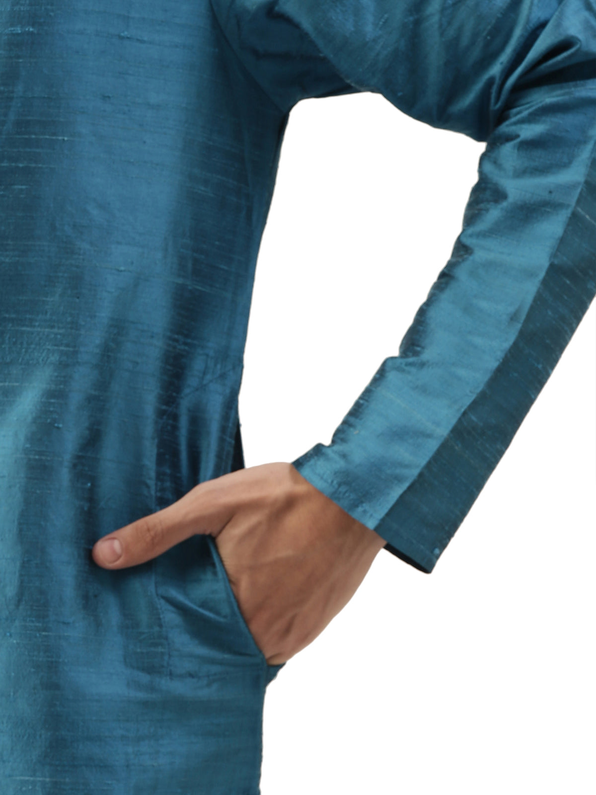 Blue Pure Raw Silk Straight Long Kurta