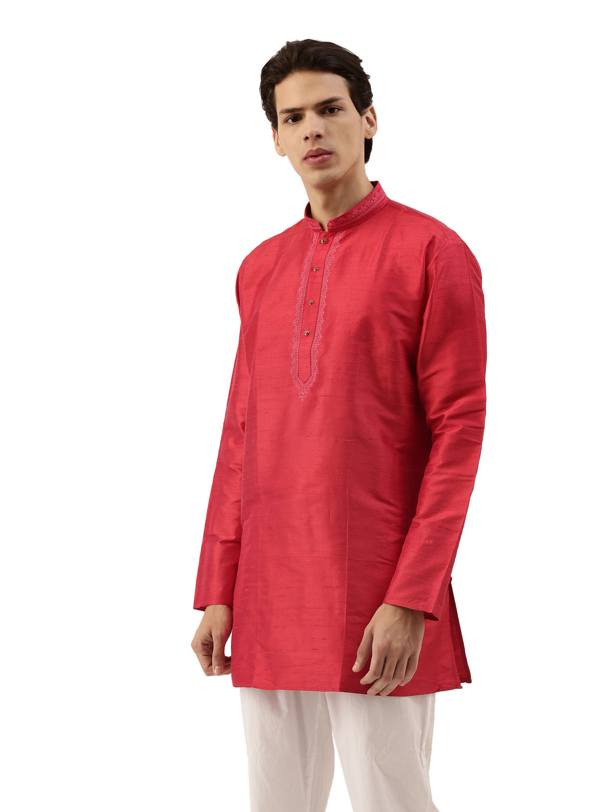 Buy Red Pure Raw Silk Straight Short Kurta - Tattva.Life