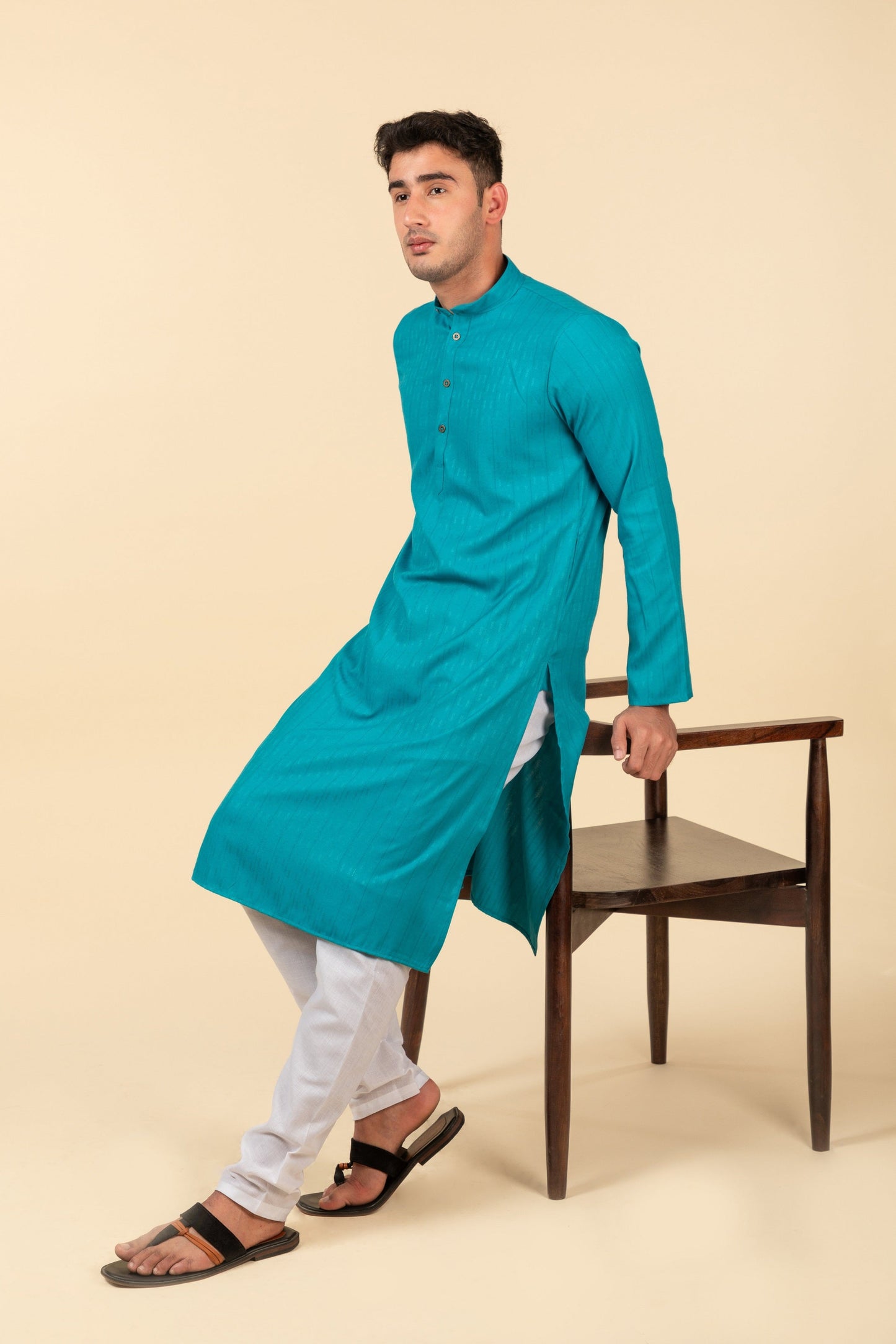 Buy Blue Self Woven Long Kurta - Tattva.Life
