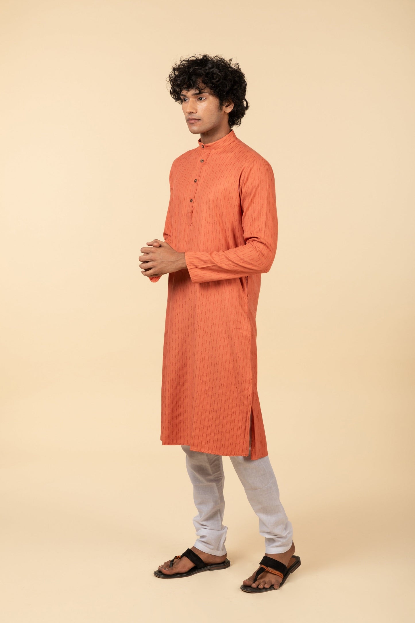 Buy Orange Self Woven Long Kurta - Tattva.Life