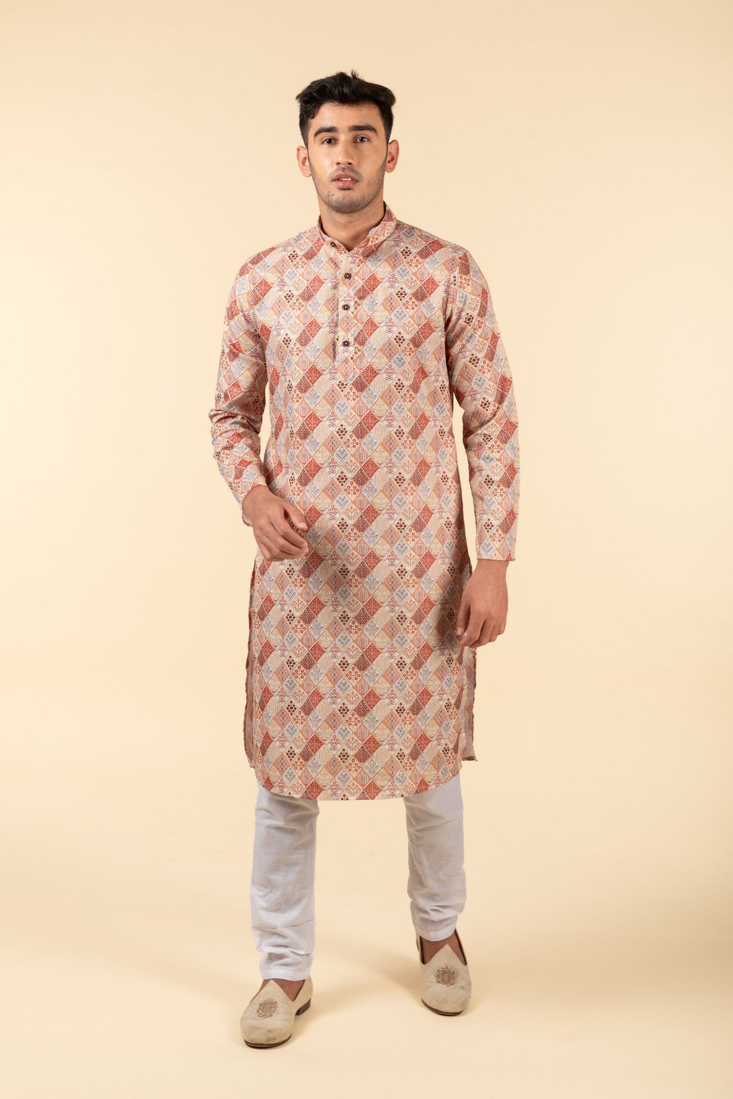 Buy Beige Printed Long Kurta with Pattern - Tattva.Life