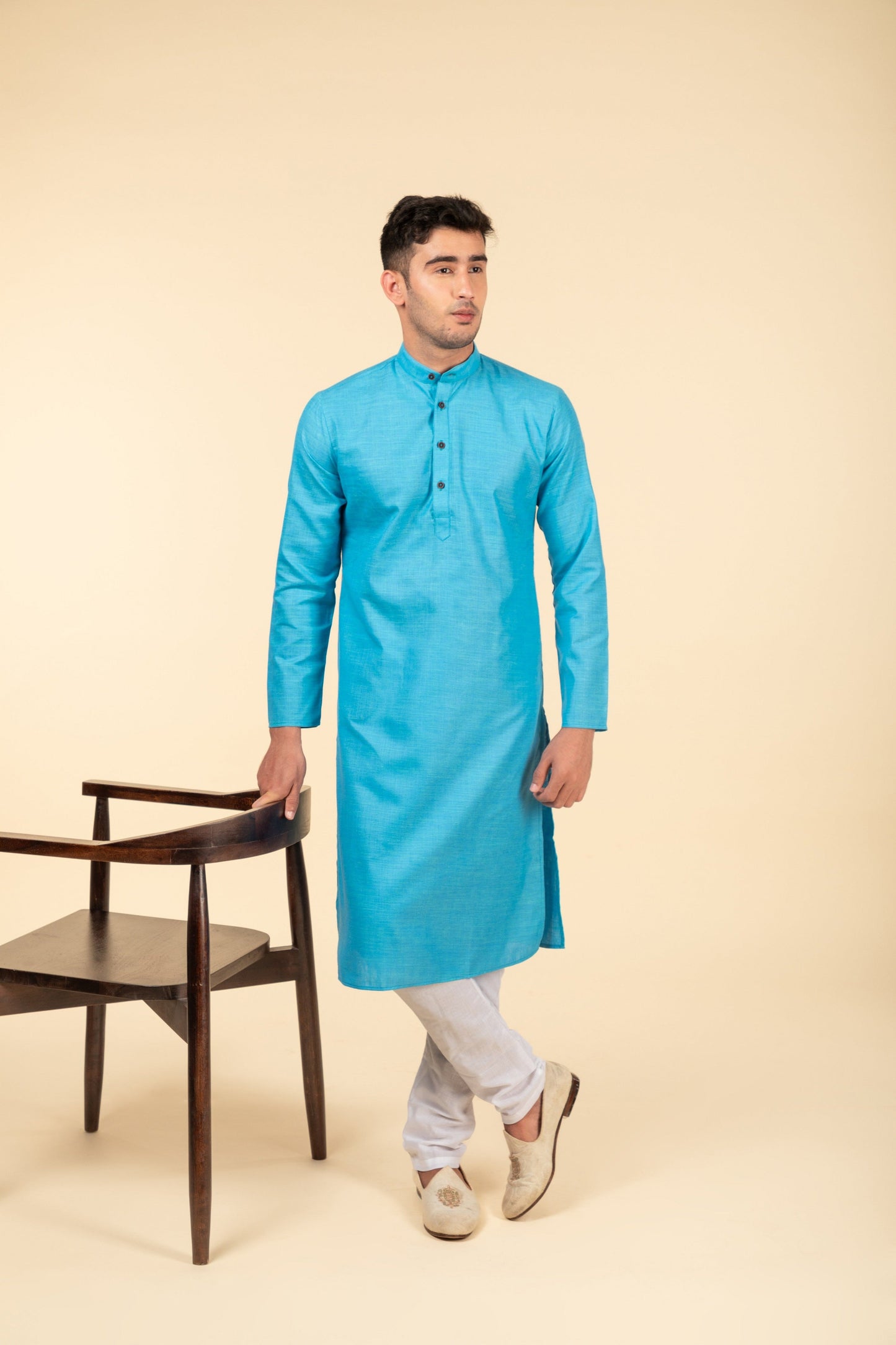 Buy Blue Plain Long Kurta - Tattva.Life