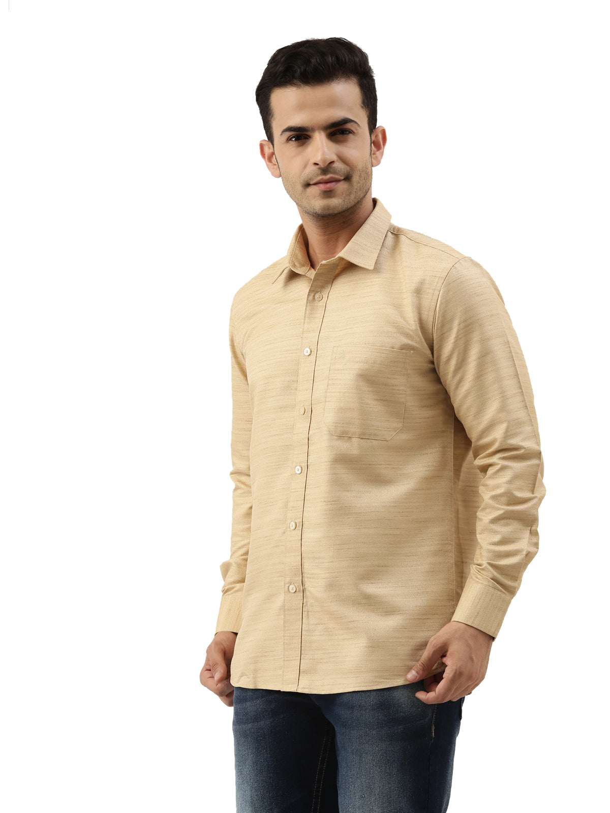 Light Brown Cotton Slim Fit Solid Party Shirt