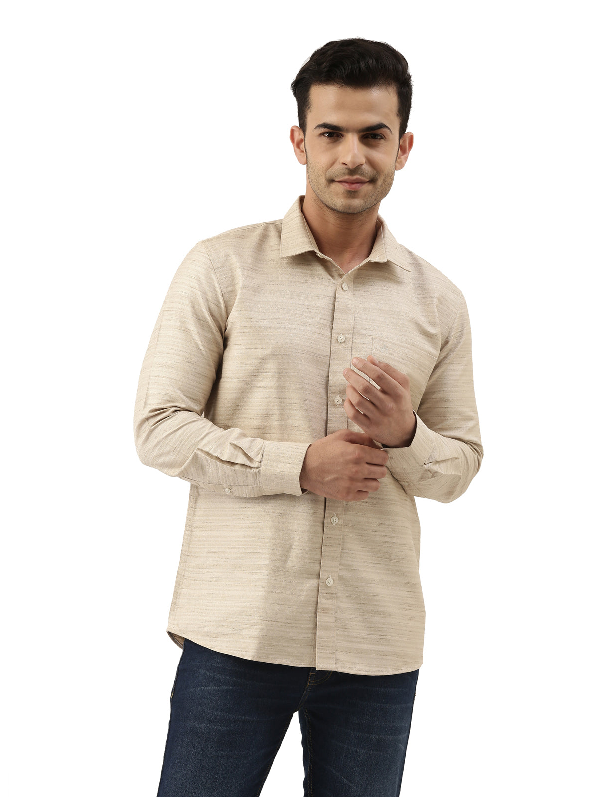 Buy Beige Cotton Slim Fit Solid Party Shirt - Tattva.Life