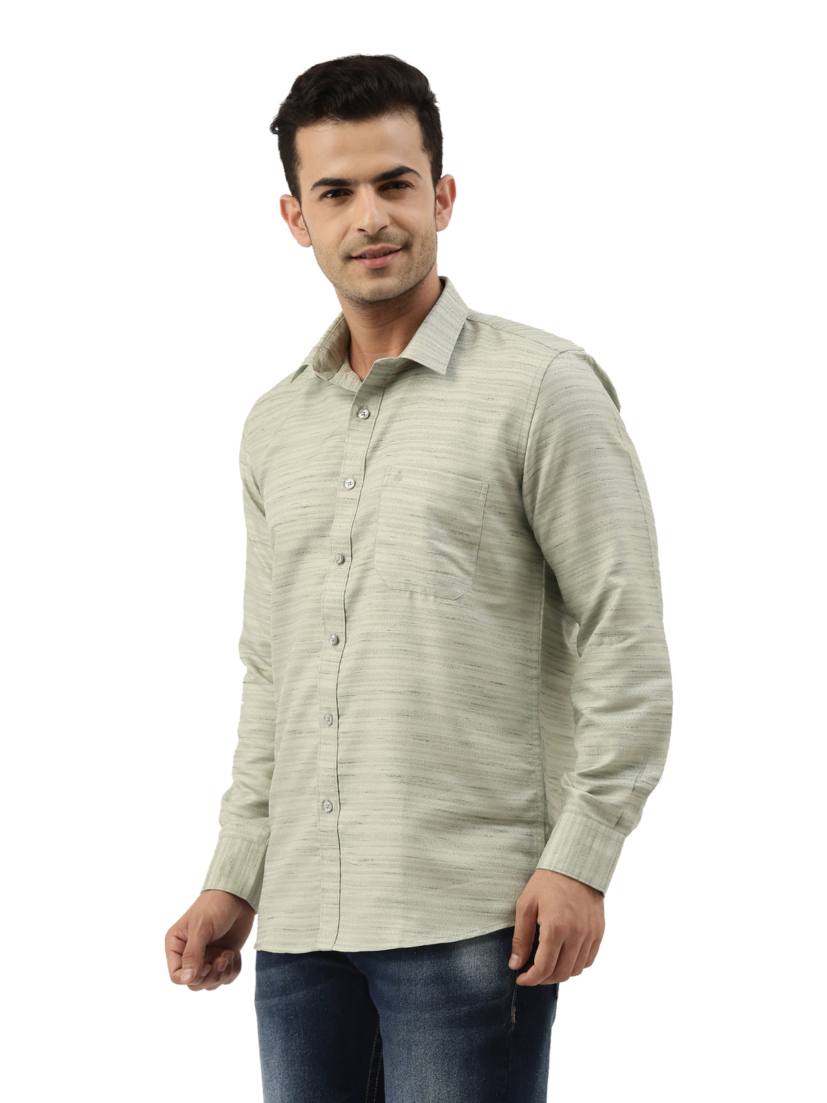 Grey Cotton Slim Fit Solid Party Shirt