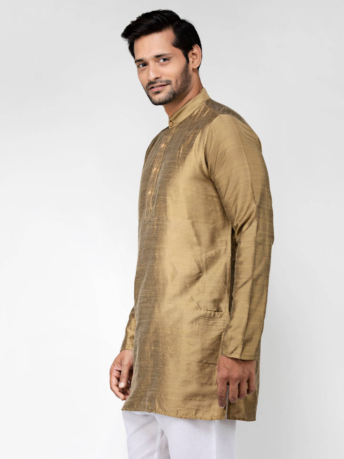 Gold Cotton Short Straight Kurta