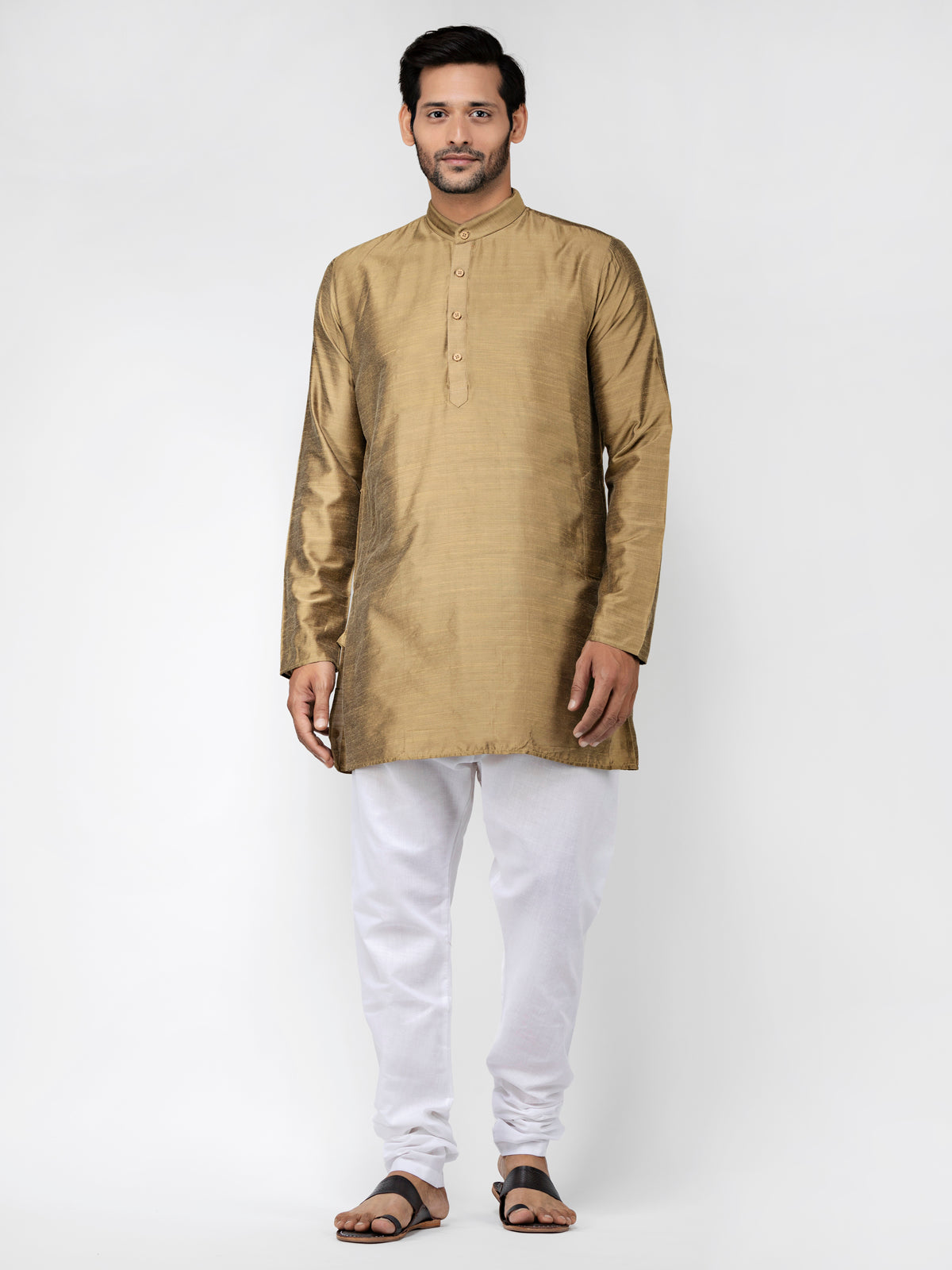 Gold Cotton Short Straight Kurta