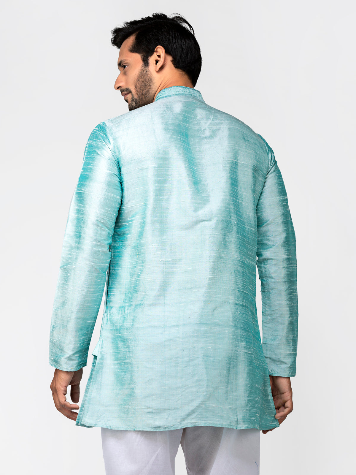 Turquoise Pure Raw Silk Kurta With Pyjamas