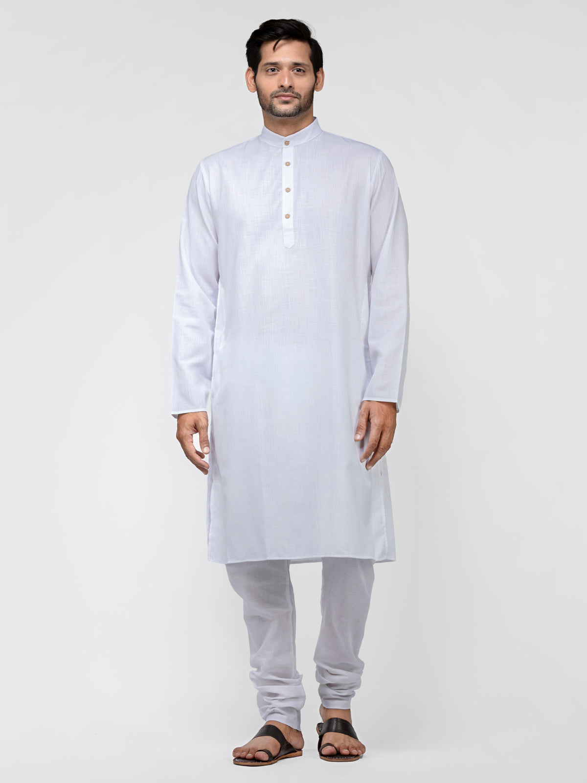 White Cotton Solid Straight Long Kurta