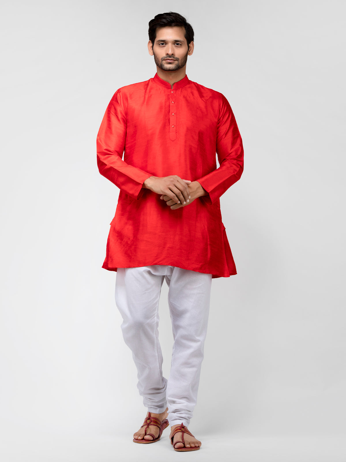 Buy Red Pure Raw Silk Kurta With Pyjamas - Tattva.Life