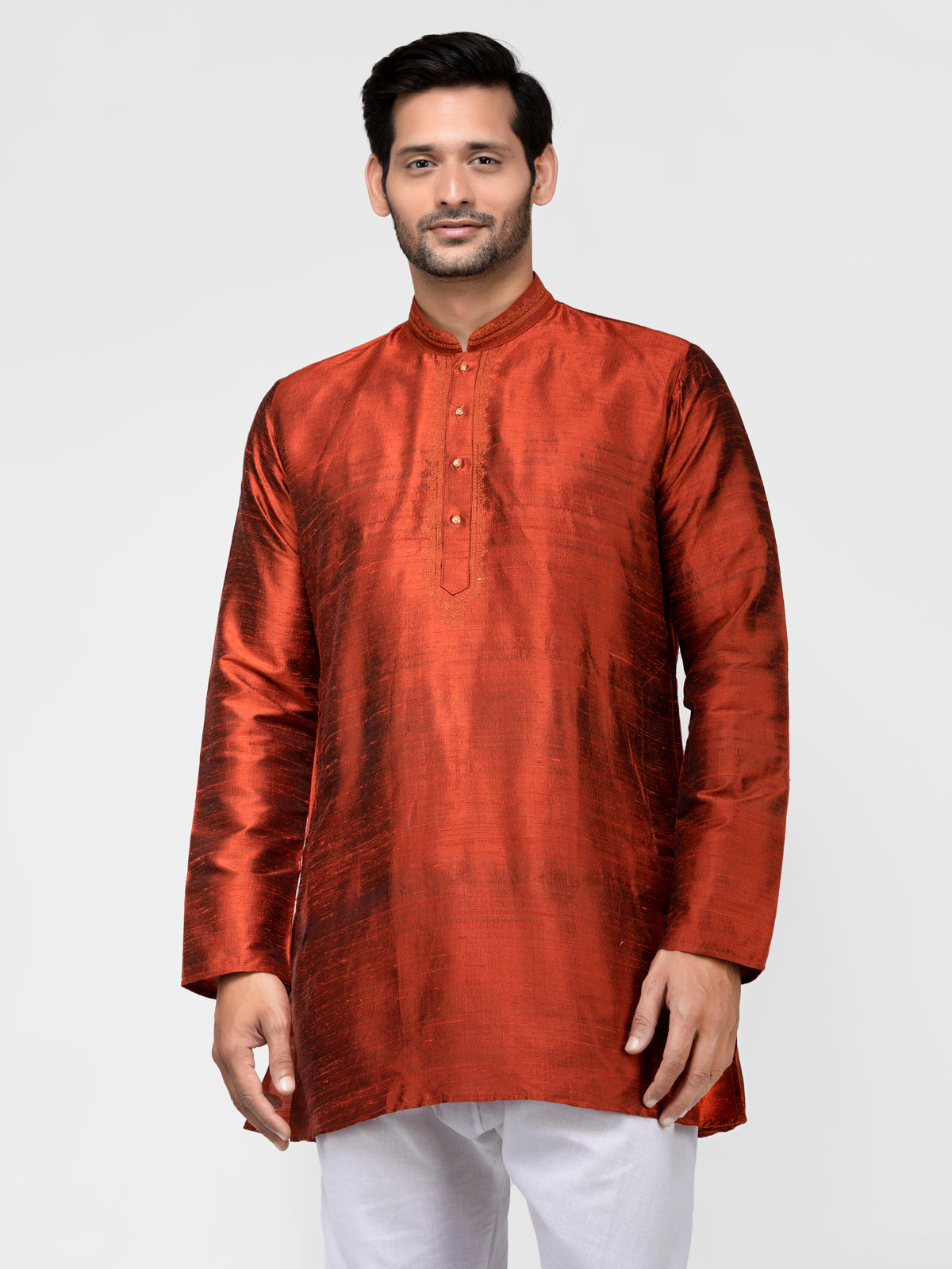 Rust Pure Raw Silk Kurta With Pyjamas