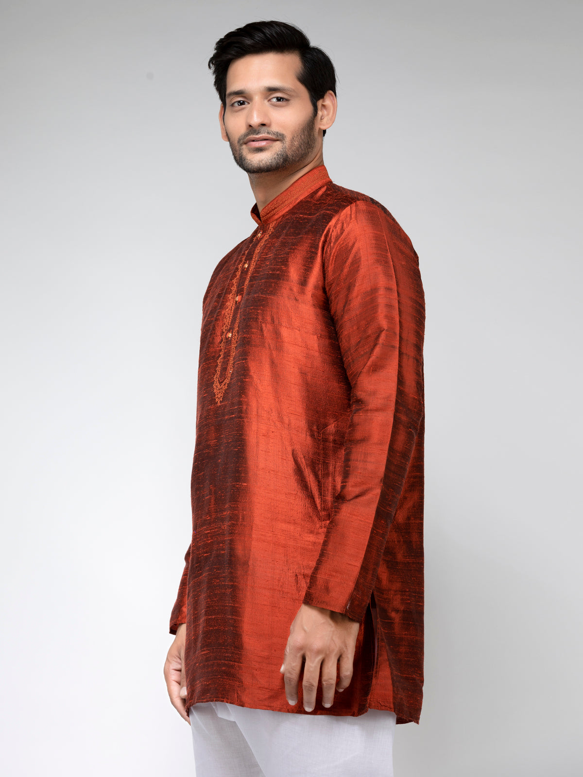 Rust Pure Raw Silk Kurta With Pyjamas