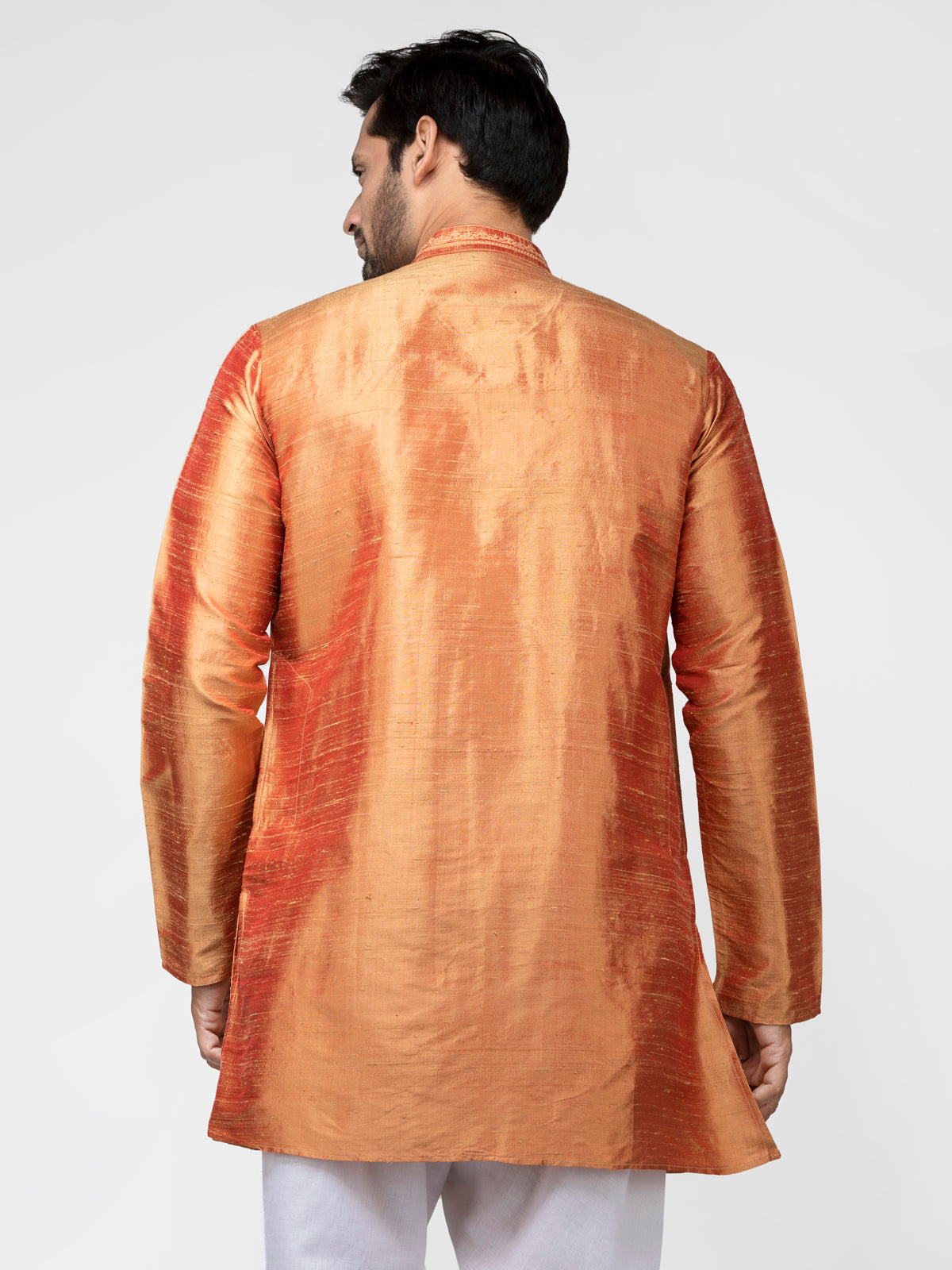 Orange Pure Raw Silk Kurta With Pyjamas