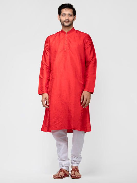 Buy Red Pure Raw Silk Kurta With Pyjamas - Tattva.Life