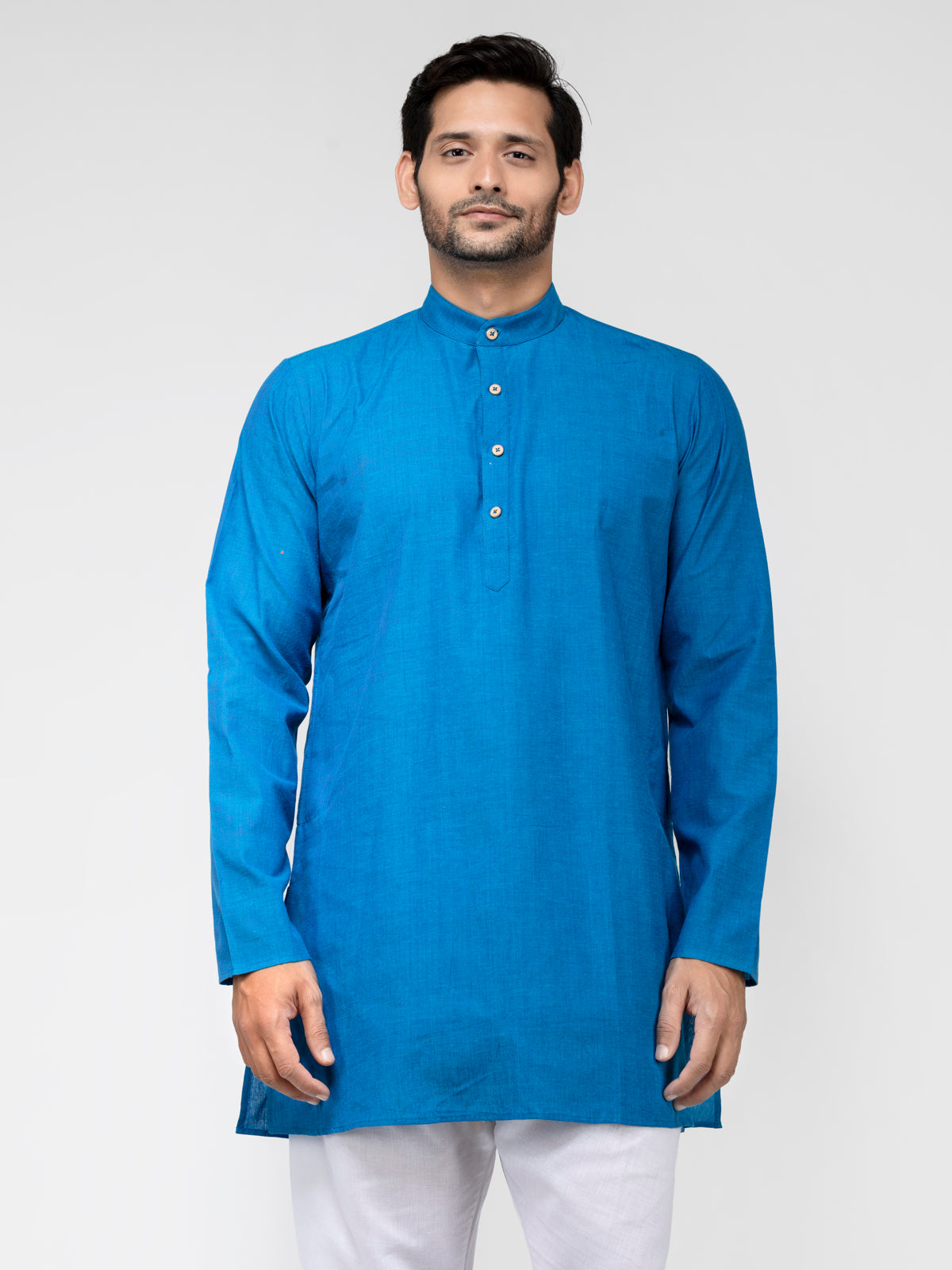 Blue Cotton Solid Short Straight Kurta