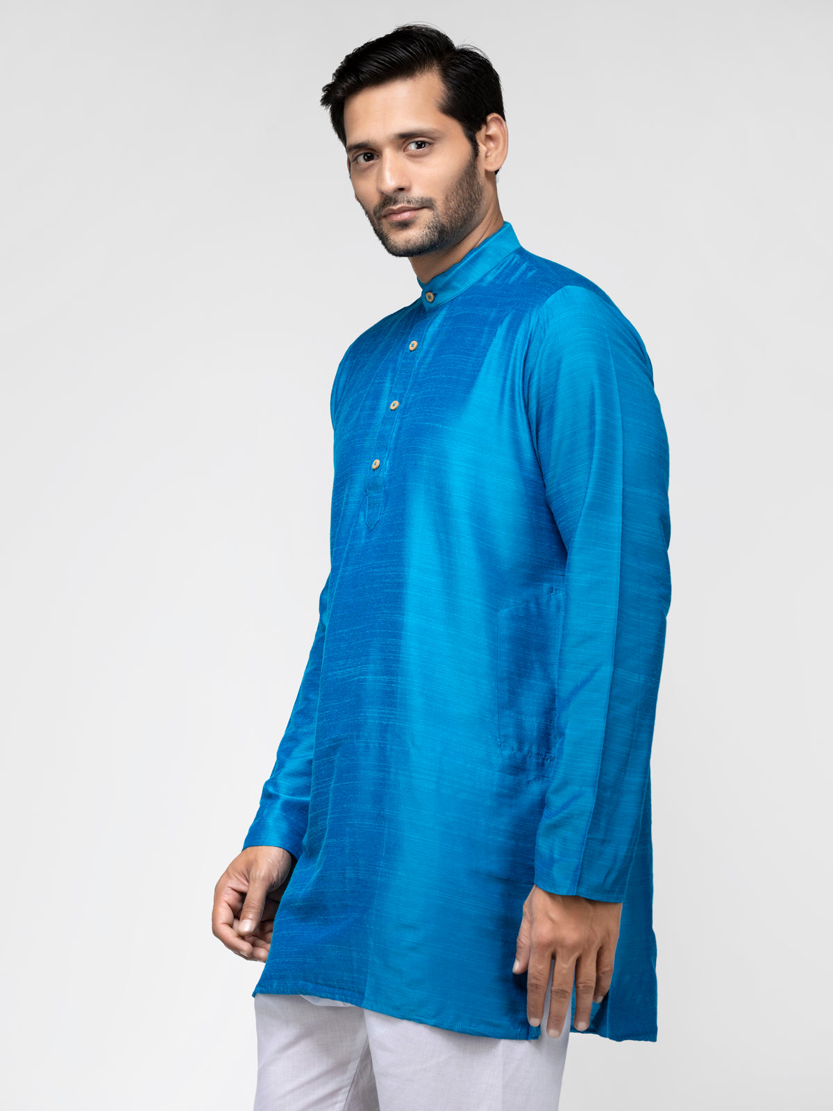 Light Blue Cotton Short Kurta