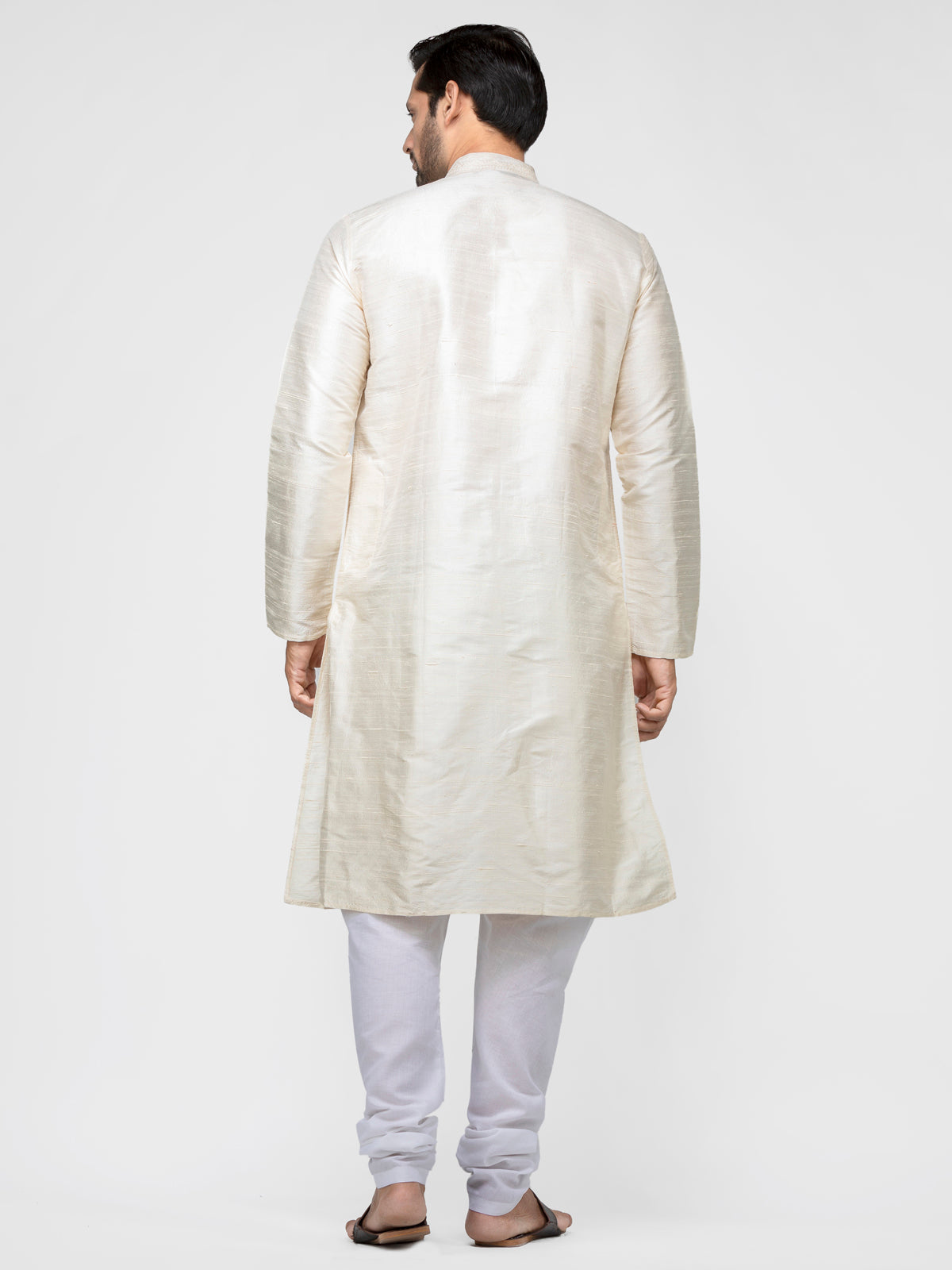 Cream Colored Pure Raw Silk Long Solid Kurta