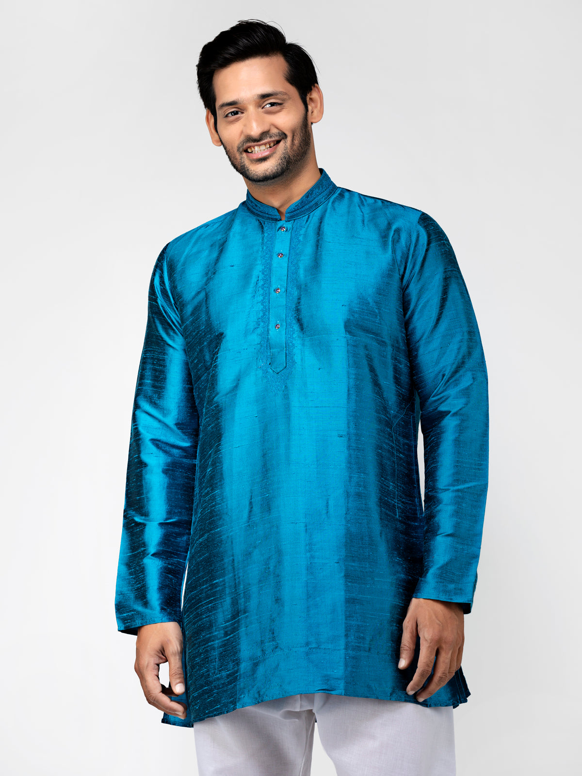 Blue Pure Raw Silk Kurta With Pyjamas