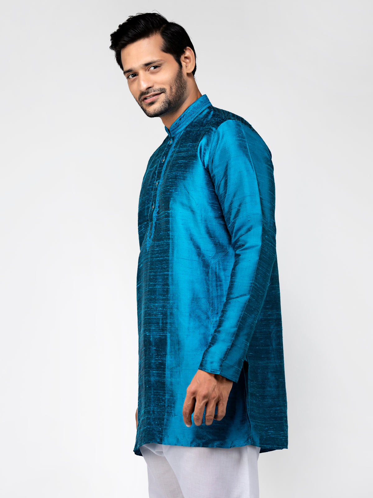 Blue Pure Raw Silk Kurta With Pyjamas