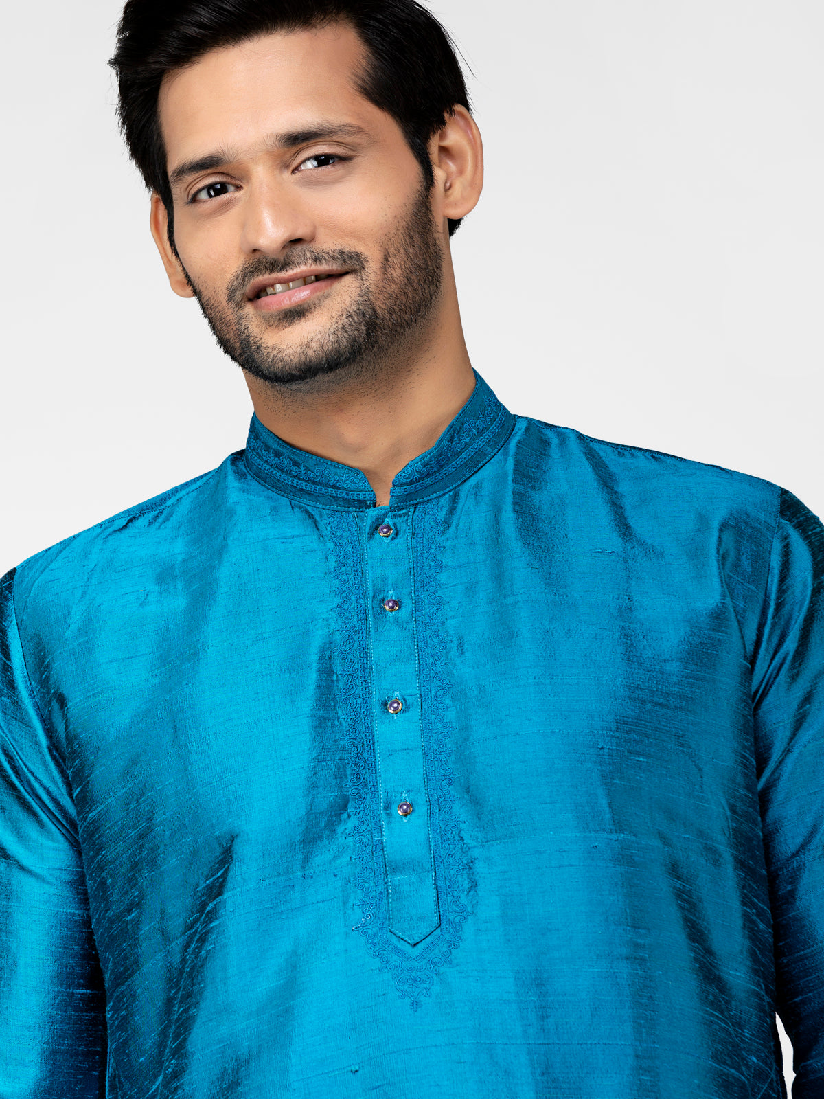 Blue Pure Raw Silk Kurta With Pyjamas